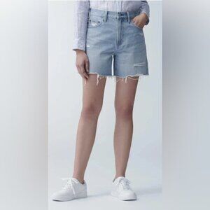 Uniqlo distressed mid rise stretch classic fit cotton blend denim shorts 23